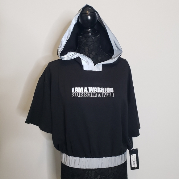 NY&C Gabrielle Union Collection Crop Hoodie Size Large Black NWT - Picture 1 of 12